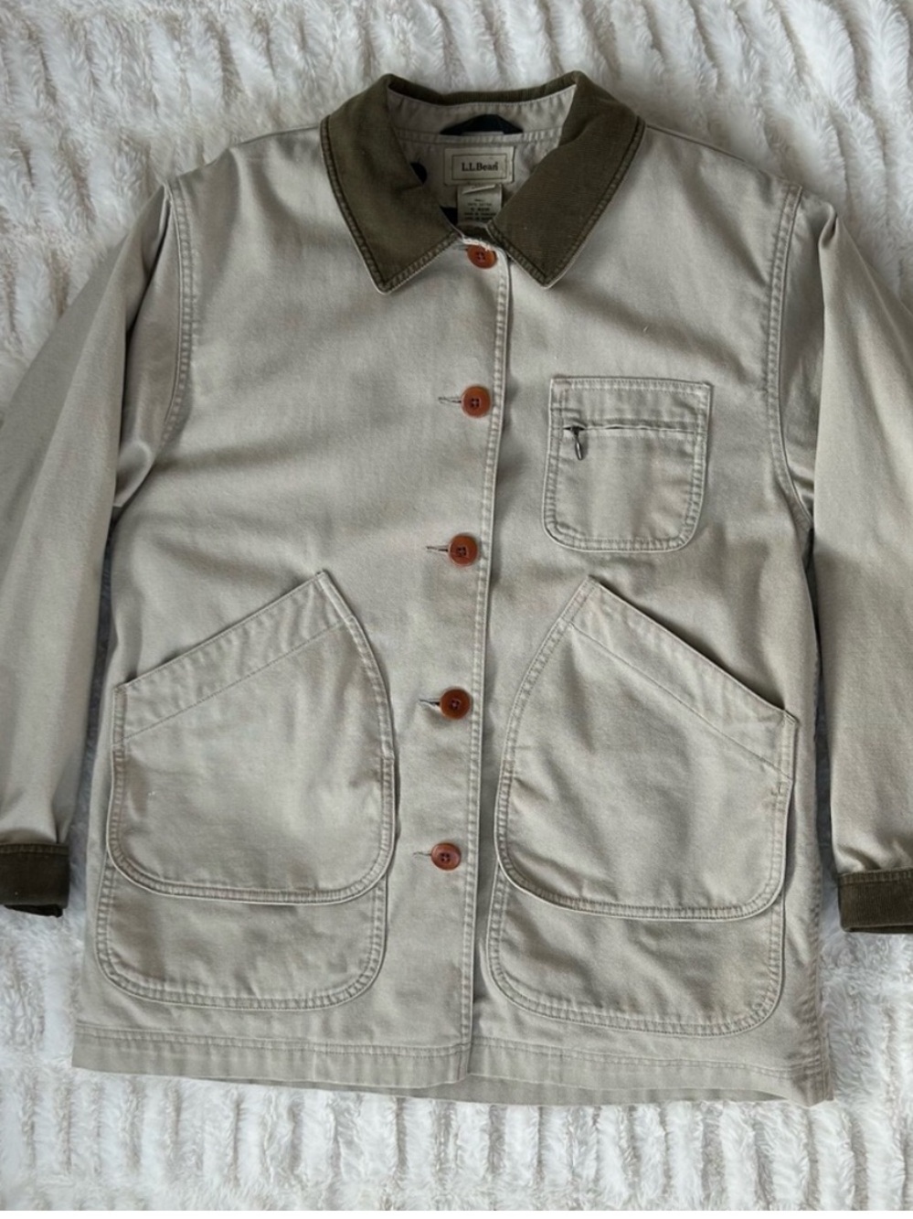 LL Bean Vintage Chore Coat Barn Jacket Beige Womens S